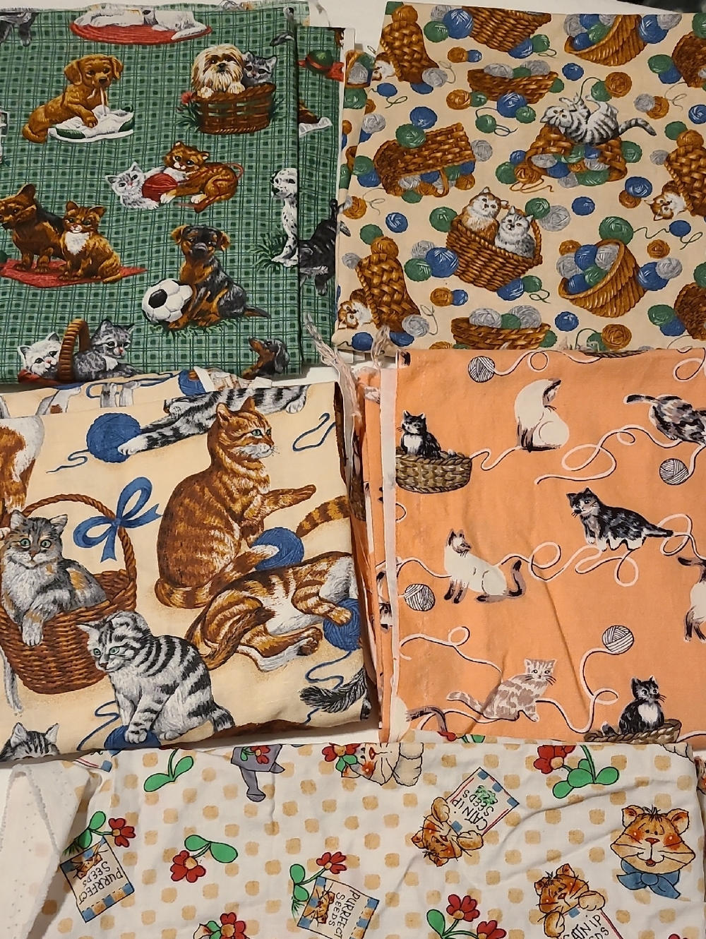 Vintage Cat Dog Kitten Fabric Baskets